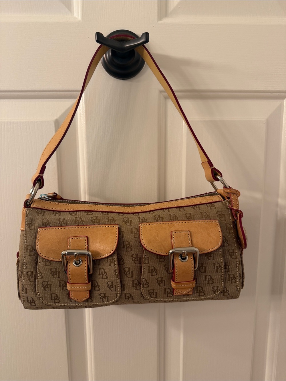 Dooney & Bourke Brown Monogram Shoulder Bag with Tan Trim